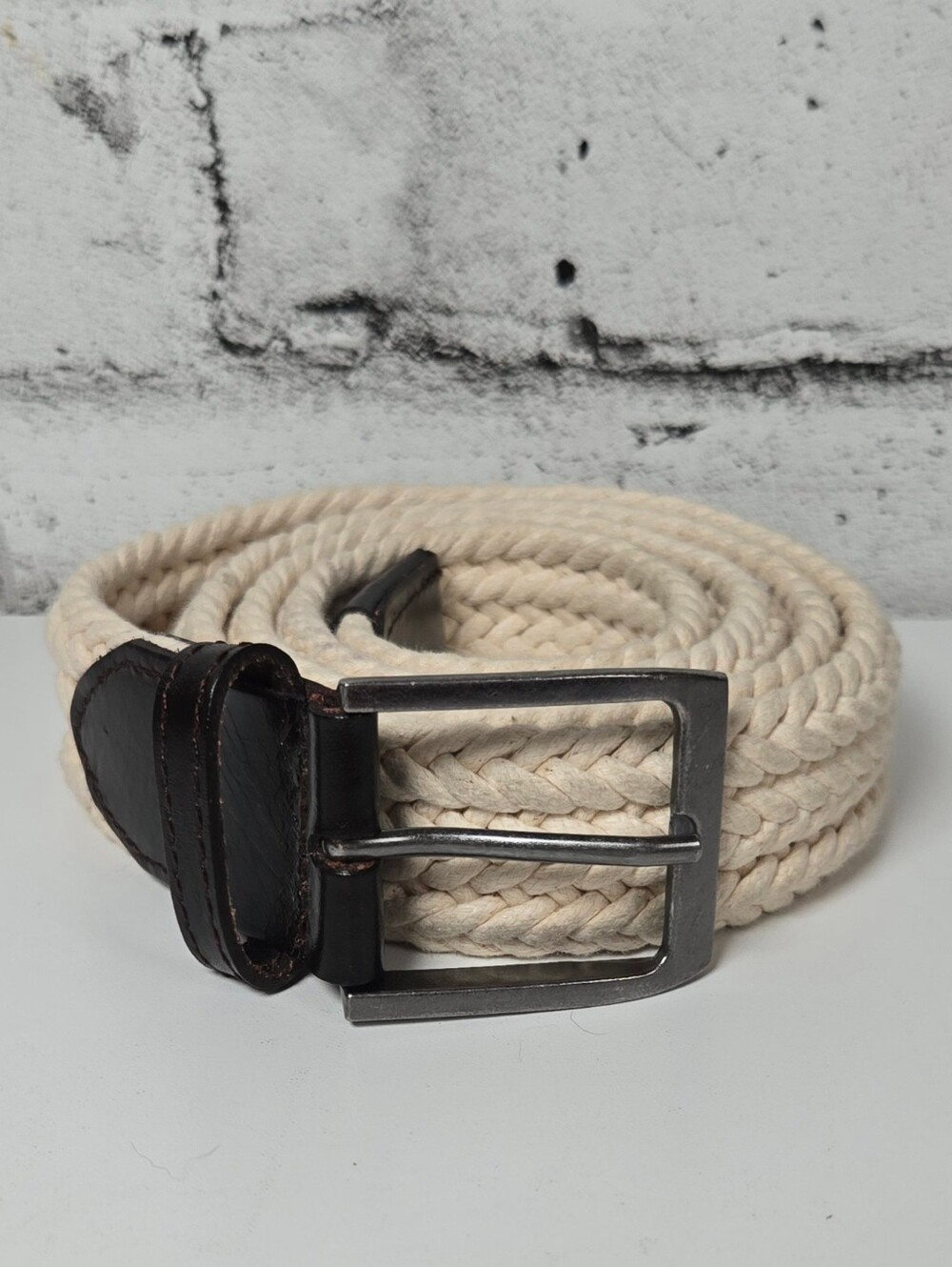 H&M Braided Rope Belt Cream Woven Stretch Casual Adjustable Size 11/12